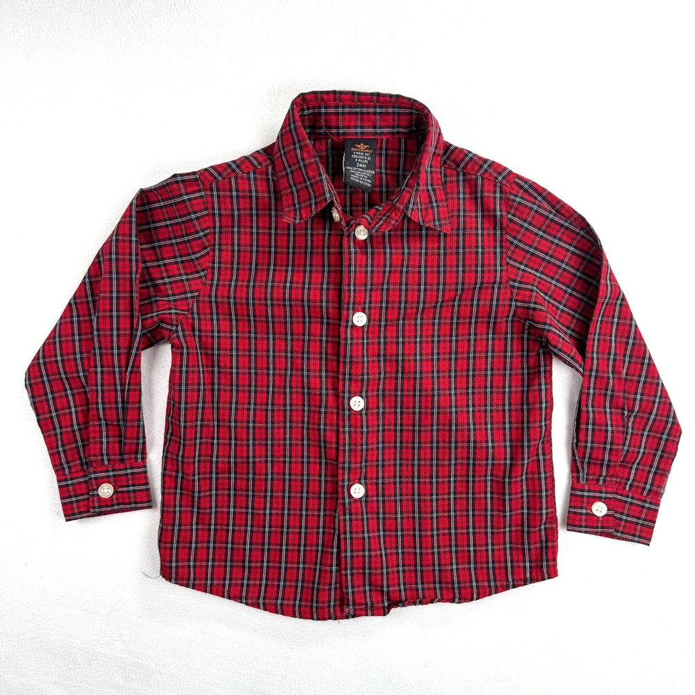 Dockers Toddler Boys Red Black Plaid Long Sleeve Button Down Shirt Size 24M